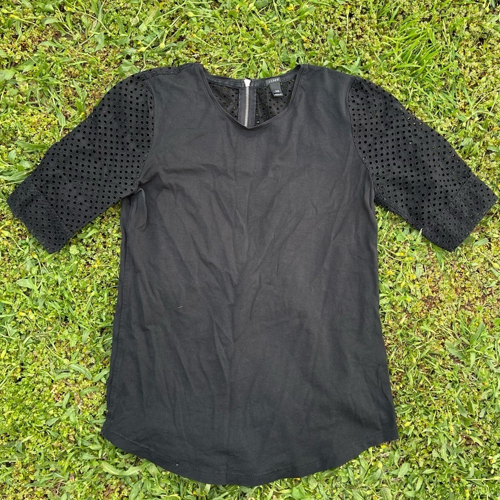 J. Crew Eyelet Back-Zip T-shirt black Size XXS Preowned great condition casual - Picture 1 of 5
